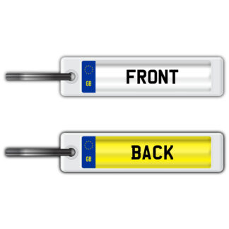GB (EU/European Union) Licence Plate Keyring displaying placeholder text
